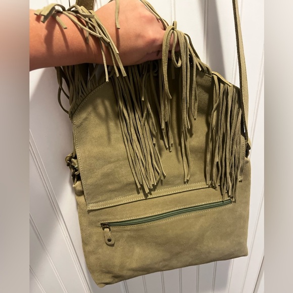 Sundance Catalog Olive Suede Leather Fringe Shoulder Bag - Picture 7 of 8